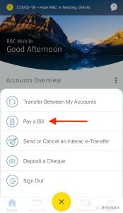 RBC online banking pay a bill button