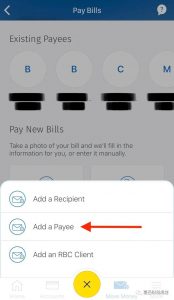 RBC add a payee option