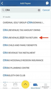 CRA payee option for 2020 tax return