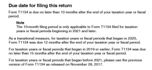 Illustration of T1134 filing deadline changes
