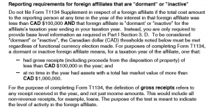 Example of non-operating foreign corporation thresholds
