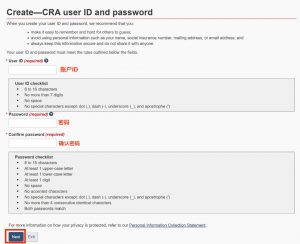 Create CRA My Account username and password