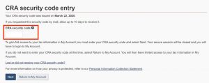 Enter CRA security code to activate account