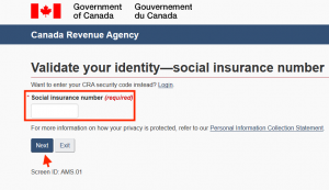Enter SIN to confirm identity on CRA website