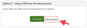 CRA register option on official CRA website