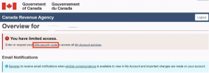 CRA My Account limited access notice